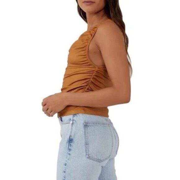 Free People Women's Tank Top Size Extra Small Gold Ride Along Ruched Cowgirl - Picture 3 of 11